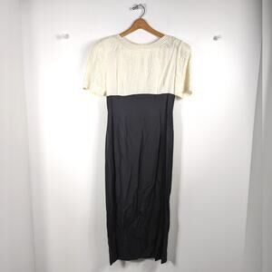 Vintage Sarah Elizabeth Dress Women's Size 8 Cream Black Party Rope Faux Blouson